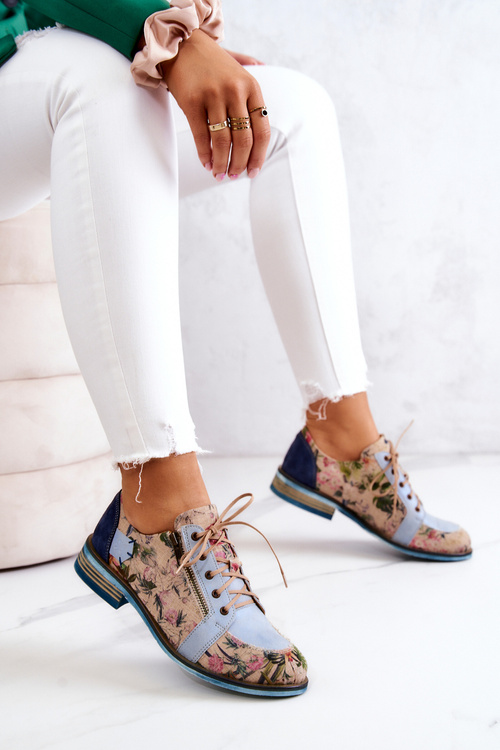 Dámská kožená obuv s květinami Maciejka 5096A-34 Modrá