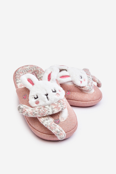 Dětské pantofle na tlusté podrážce se zajíčky růžové Dasca
