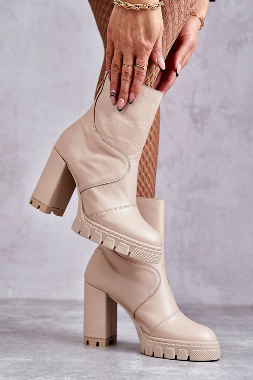 Kožené Boty Na Vysokém Podpatku Béžová Elia