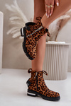 Zateplené dámské boty se zipem leopardí hnědé Calvaro