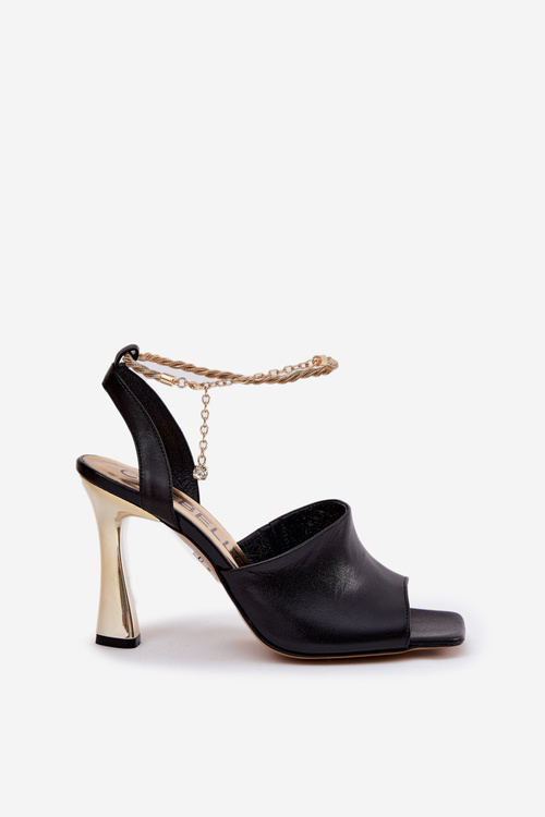 Kožené sandále na ihlovom opätku s ozdobným náramkom CheBello 4440 čierne