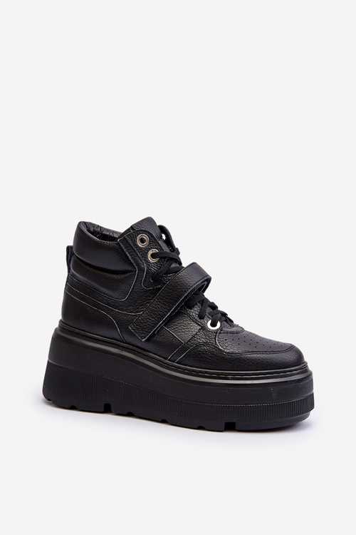 Zazoo 3392/X Dámské Kožené Sportovní Boty na Platformě Černé