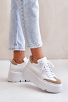 Kožené Sneakersy Na Masívnej Platforme Bielo-Bežové Lewski 3635/X