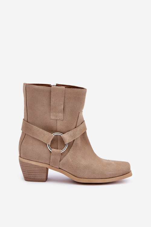 Boty z přírodní semišové kůže na podpatku Jasnobežové Zazoo 3444/2