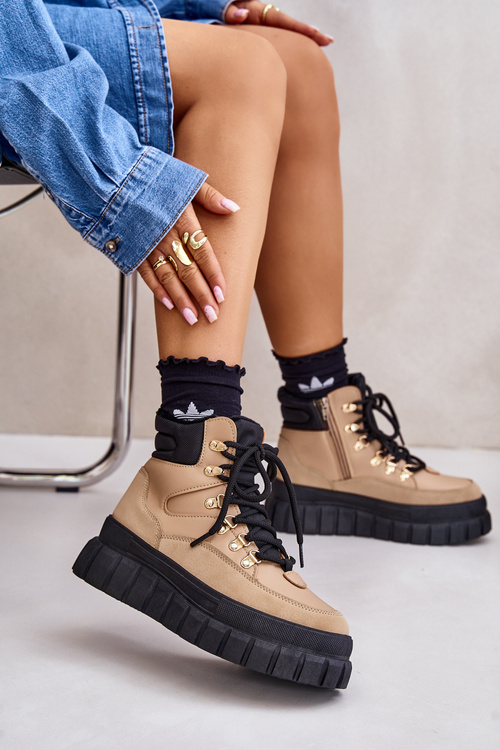 Dámske Zateplené Kotníkové Topánky Na Platforme Hnedé Jelenia