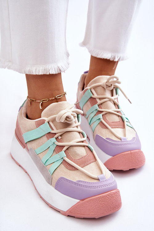 Dámske semišové športové topánky na platforme Beige-Pink Rohan