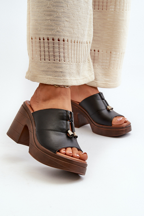 Dámske čierne sandále z ekokože na platforme s hrubým podpätkom Dafira