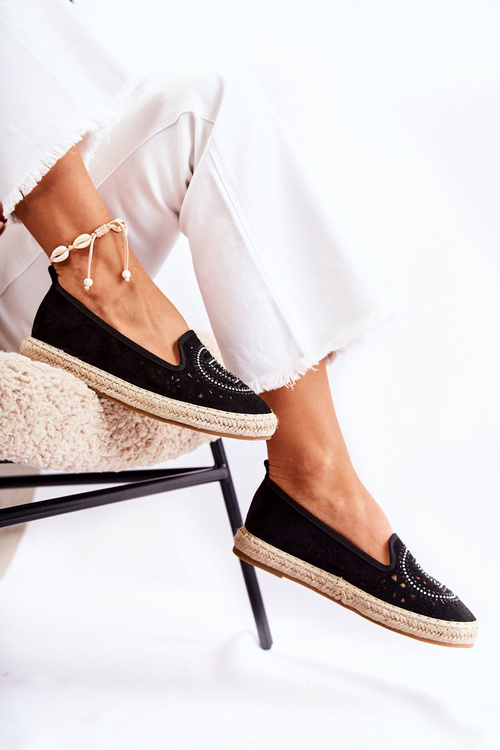 Openwork vkĺzol ženským espadrilles čierny meredith