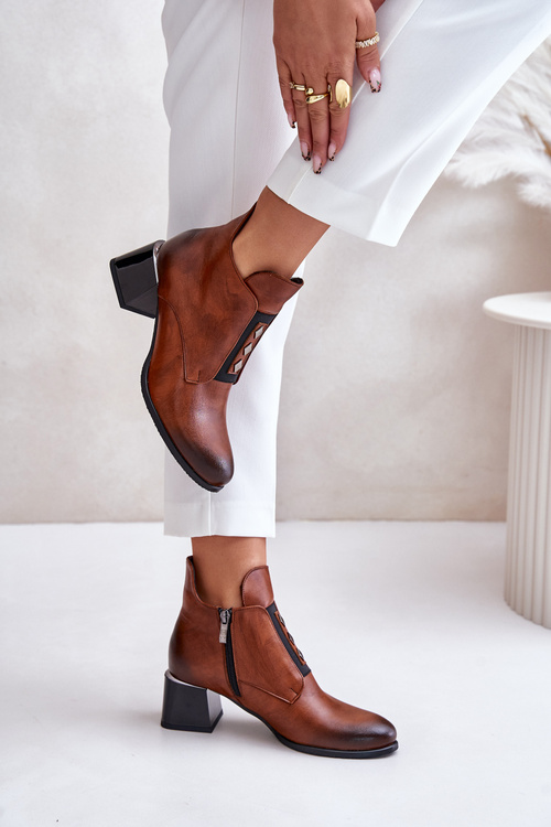 Zazoo 60504 Kožené Čižmy Na Bloku Zateplené Hnedé