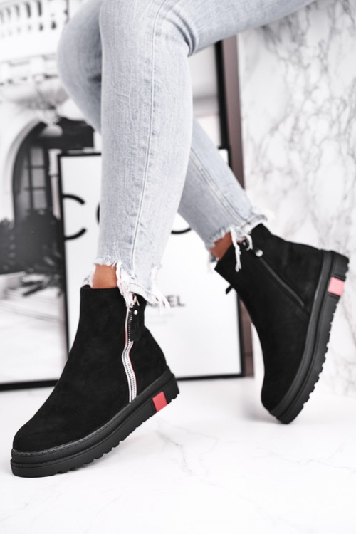 Dámské Kotníkové Boty Eko Semiš Černé Come Back