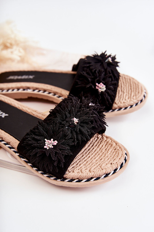 Dámské pantofle s materiálem květiny černá Susana