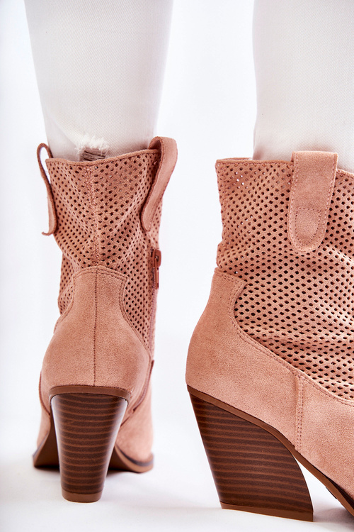 Dámske semišové topánky Openwork Pink Eleonore Cowboy topánky