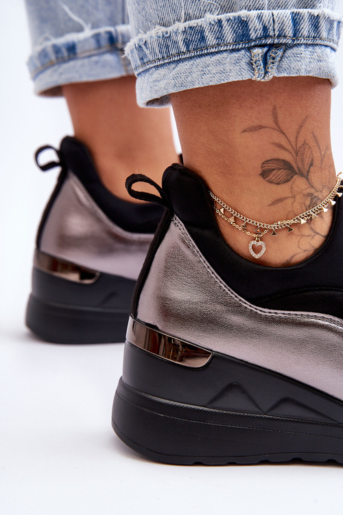 Dámské nazouvací tenisky na klínku černá a stříbrná Farro