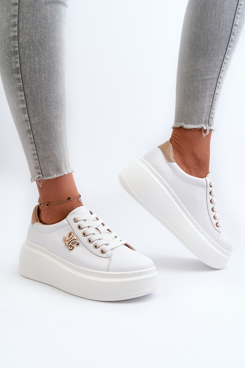 Biele dámske kožené tenisky na platforme Pernalia