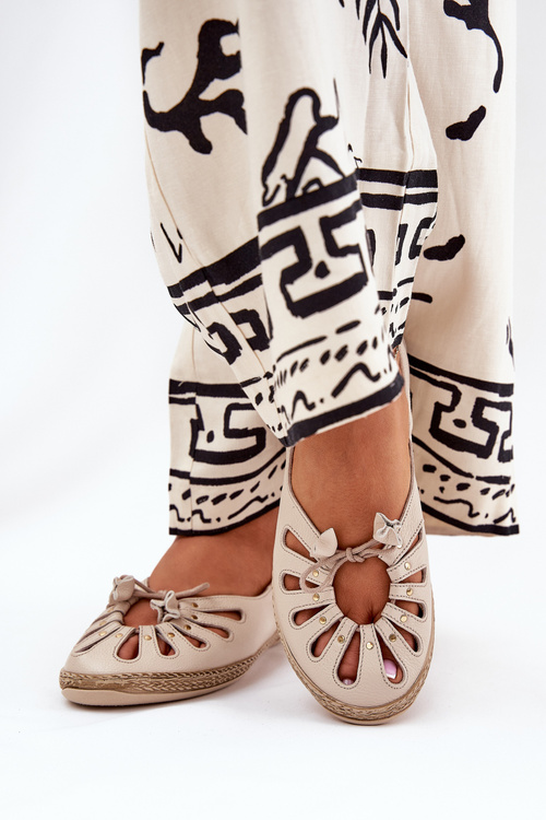 Ploché baleríny z přírodní kůže Zazoo 10179 béžové