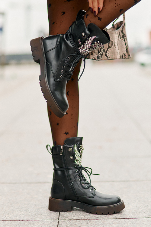 Eko Kožené Botky Workery Se Zdobením Zateplené D&A Černé MR880-080