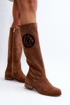 Dámske semišové topánky pred kolenom Brown Zazoo 3367/2