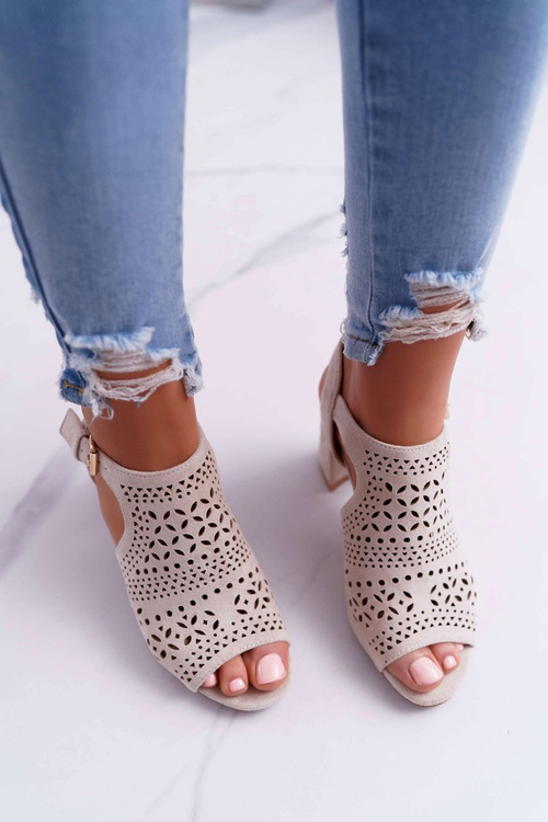 Dámské Sandály Na Podpatku Peep Toe Béžové Olenia