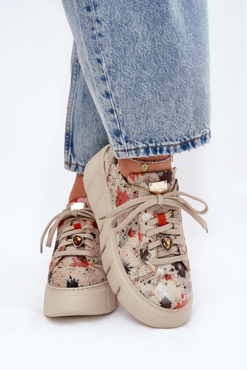 Kožené sneakersy na platforme Maciejka 06891-18 béžové
