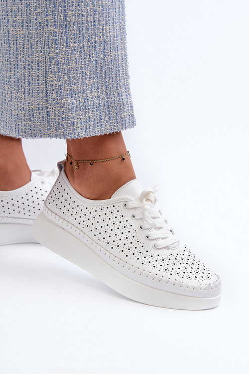 Biela Kožená Tenisky Na Platforme S.Barski LR278