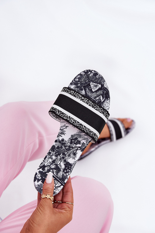 Vzorované Ploché Dámské Pantofle Černé Leysi