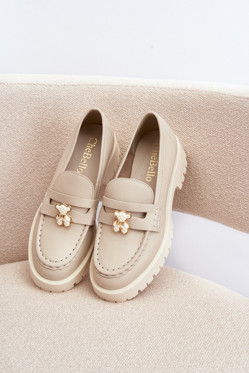 Kožené poltopánky mokasíny s medveďom CheBello 4291 svetlo béžové