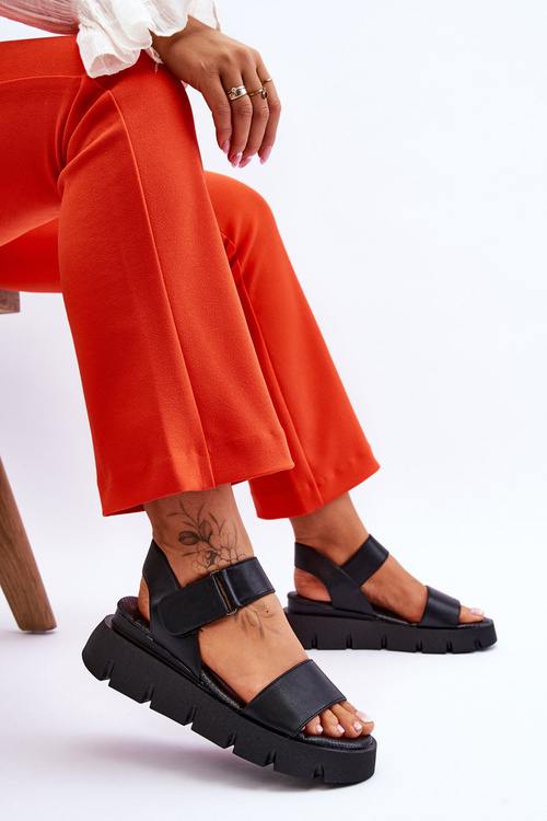 Dámské kožené sandály na platformě černé Katte