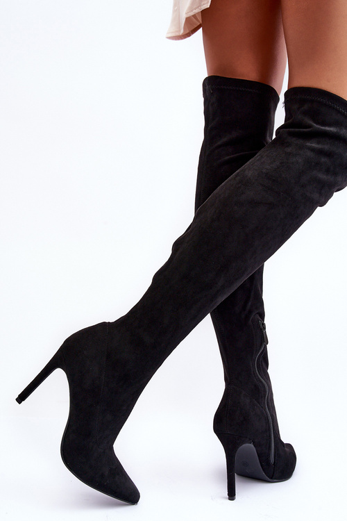Kozaki Zamszowe Za Kolano Na Szpilce Černé Calfi