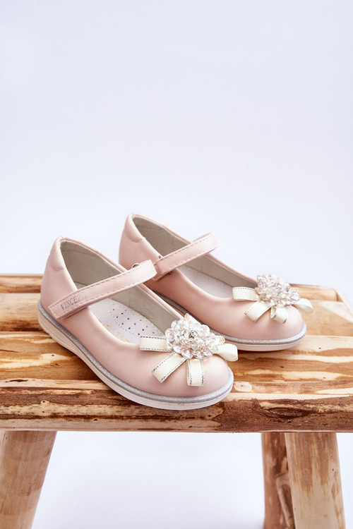 Dětské balerínky na suchý zip s ozdobným květem růžove Freya