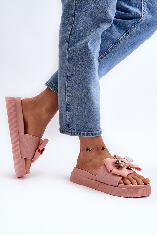 Dámske Papuče S Mašľou a Plyšovým Medveďom Ružové Katterina