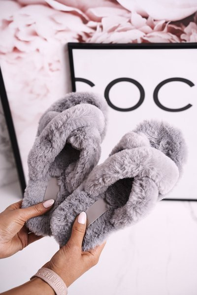 Dámské Kožešinové Papuče Šedé Cozy Time