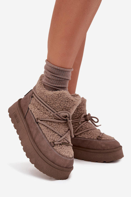 Dámské Sněhule Na Platformě S Kožíškem Typu Beránek SS274112 Hnědé
