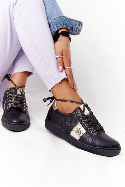 Dámské Kožené Tenisky Lewski Shoes 2786-0 Černé-Zlaté