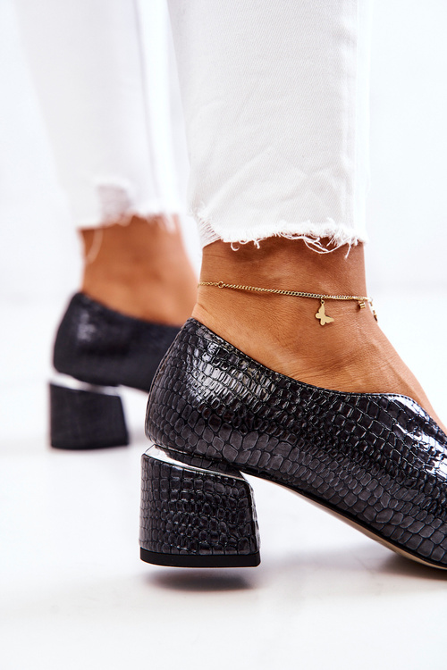 Kožené lodičky z hadí kůže Tmavě šedá Alissa