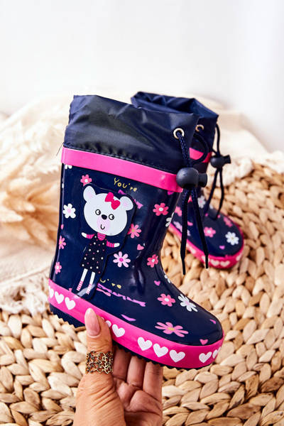 Detský gumový galoshes Navy Blue Teddy Bear Zinstina