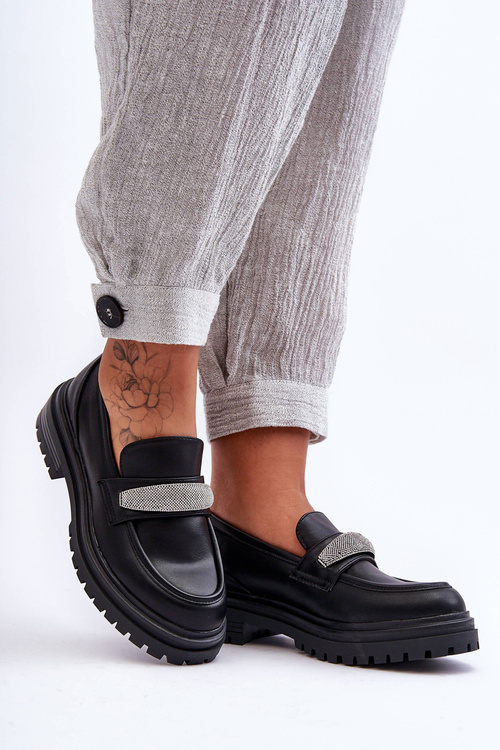 Masywní Kožené Mokasíny S Ozdobou Černé Aricka