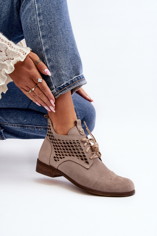 Zazoo 2878 Nízké Dámské Botky se Šněrováním Semišové Bežové