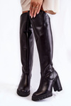 Dámské kožené vysoké kozačky na stehna černé Georgette