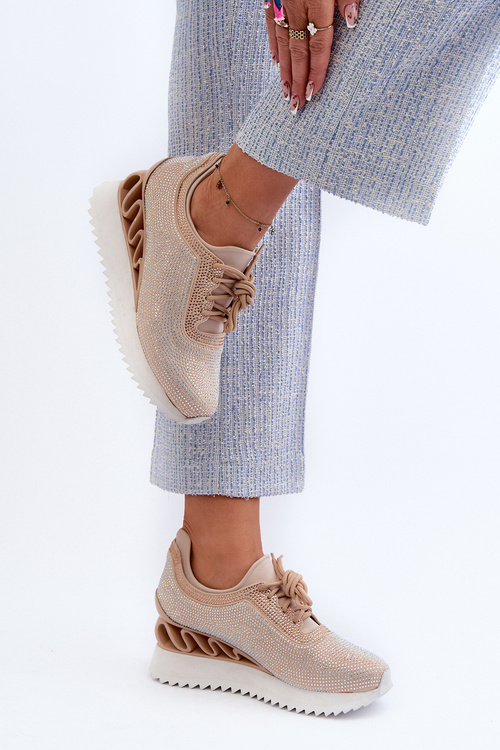 Dámske kožené tenisky na platforme béžové S.Barski LR810