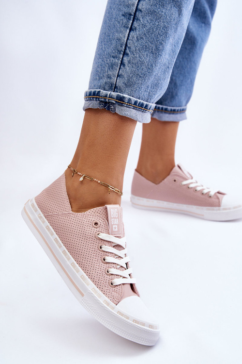 Dámska kožená koža veľká hviezda LL274015 Pink Sneakers
