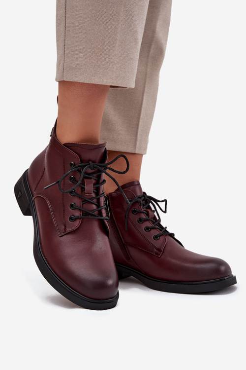 Zateplené kožené dámske čižmy na nízkom opätku Vinceza 39953 Bordó