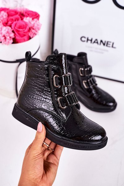 Dětské Izolované Boty Lakované Černé Zvířecí Vzor Maya