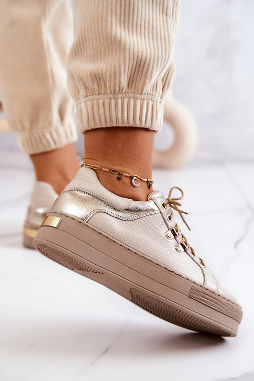 Kožené športové topánky na svetelnej béžovej platforme Mary Ann