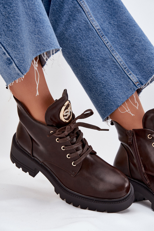 Zateplené dámske čižmy so zlatým detailom čokoládové Kavirae