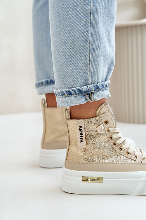 Dámské Vysoké Tenisky Na Platformě Béžovo-Zlaté Averira