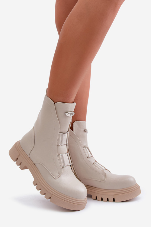 Zateplené boty worker pro ženy na zip z eko kůže světle béžové Mailyra