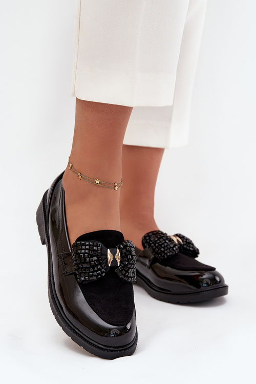 Lakované Dámské Mokasíny S Mašlí S.Barski HY51-319 Černé