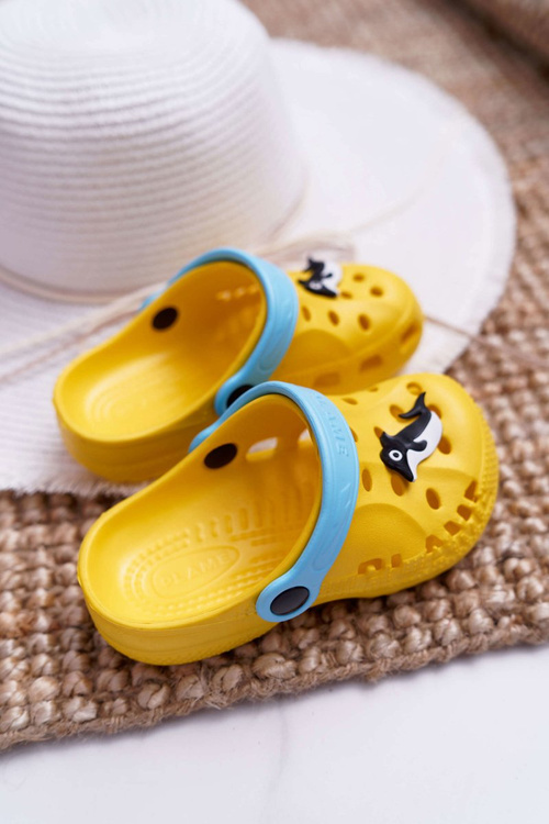 Detské flip -flops žlté kroky s delfínom