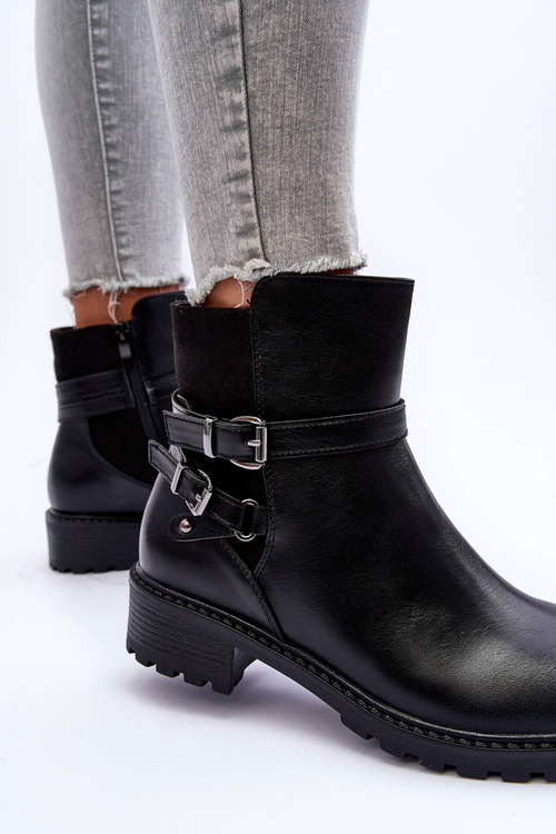 Kožené Dámské Boty S Pásky Černé Minks