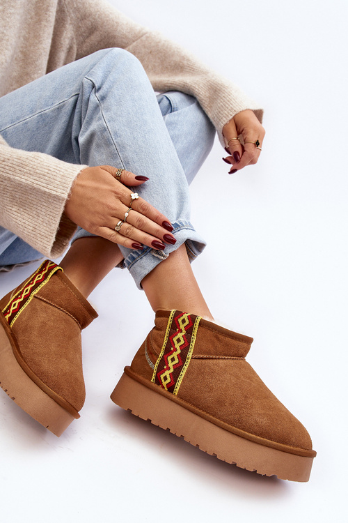 Kožené Semišové Snehule Dámske Na Hrubej Podrážke Camel Vebissat